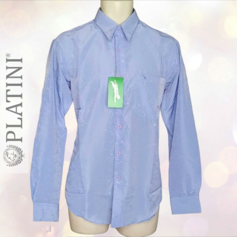 New PLATINI JEANS COUGAR Blue Signature Dress Shirt